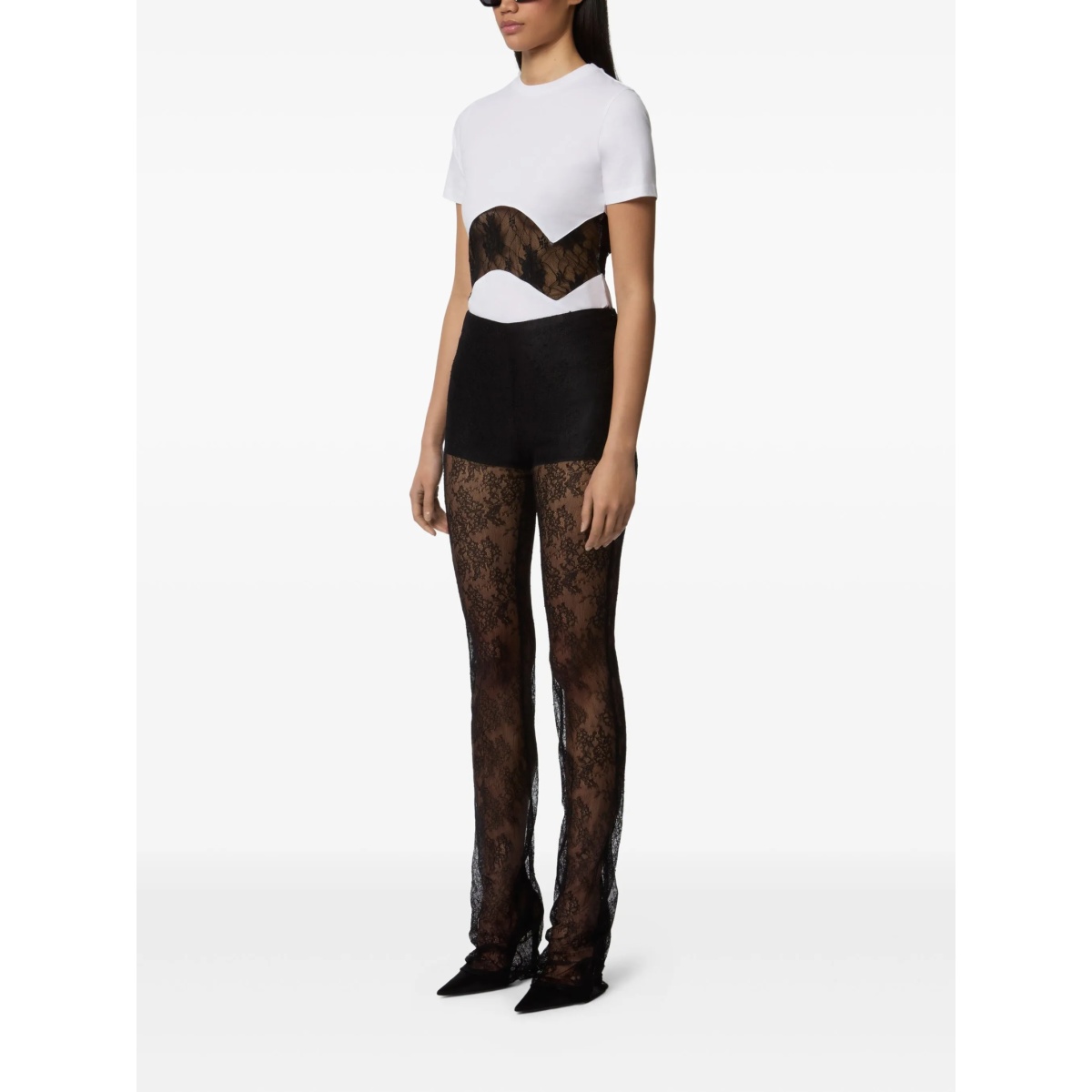 lace-insert cotton T-shirt - Img 3