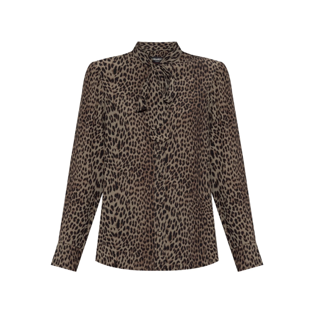 leopard-print tie-neck blouse