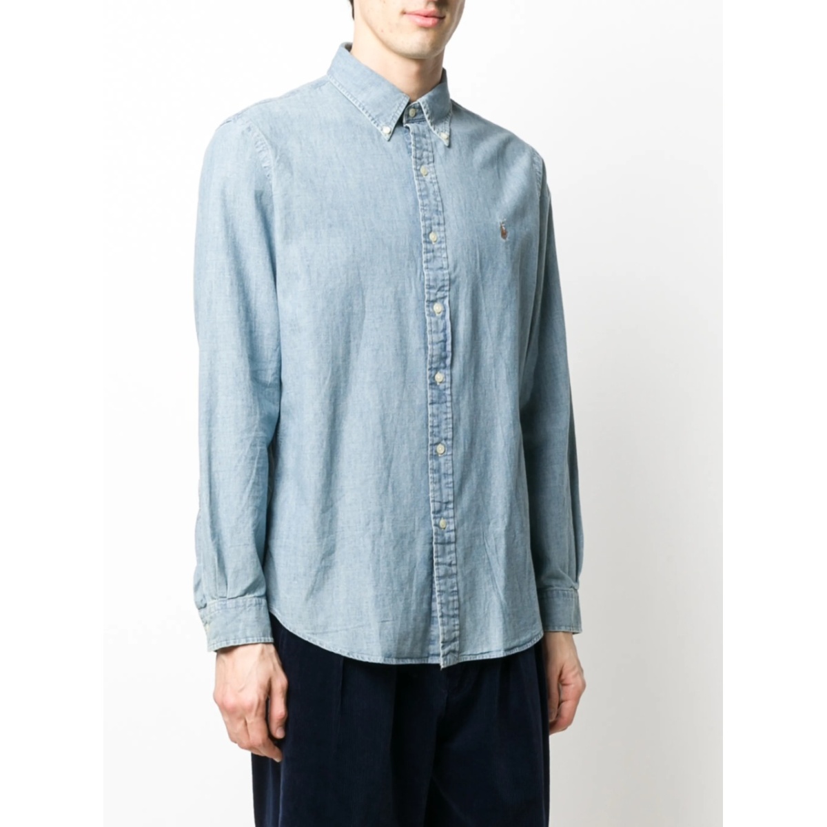 logo-embroidered chambray shirt - Img 3