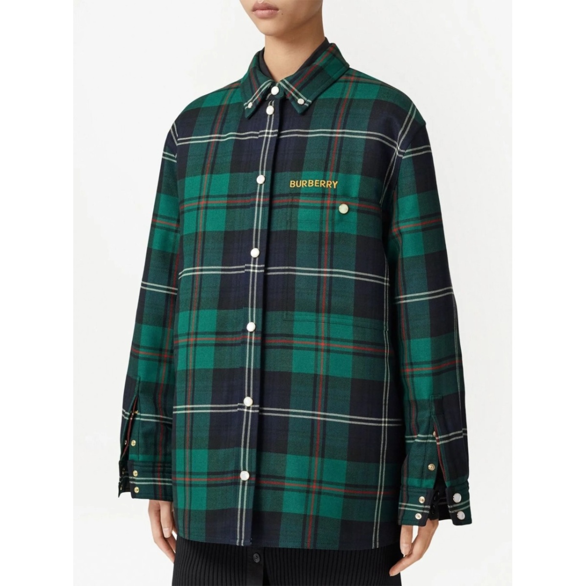 logo-embroidered check overshirt - Img 3