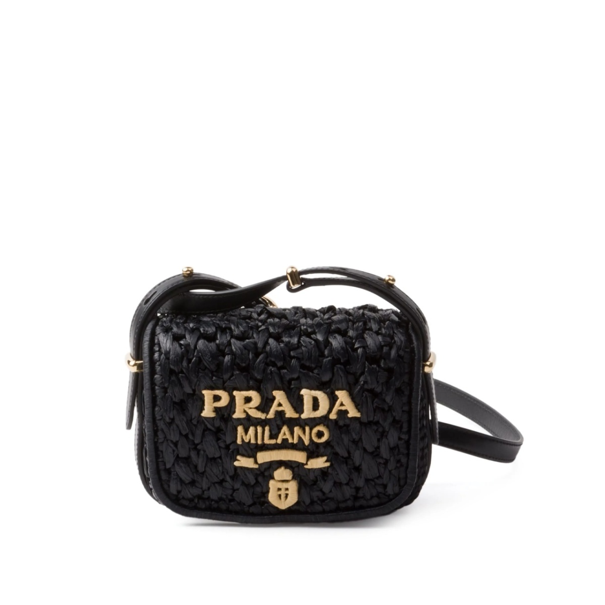 logo-embroidered interwoven shoulder bag