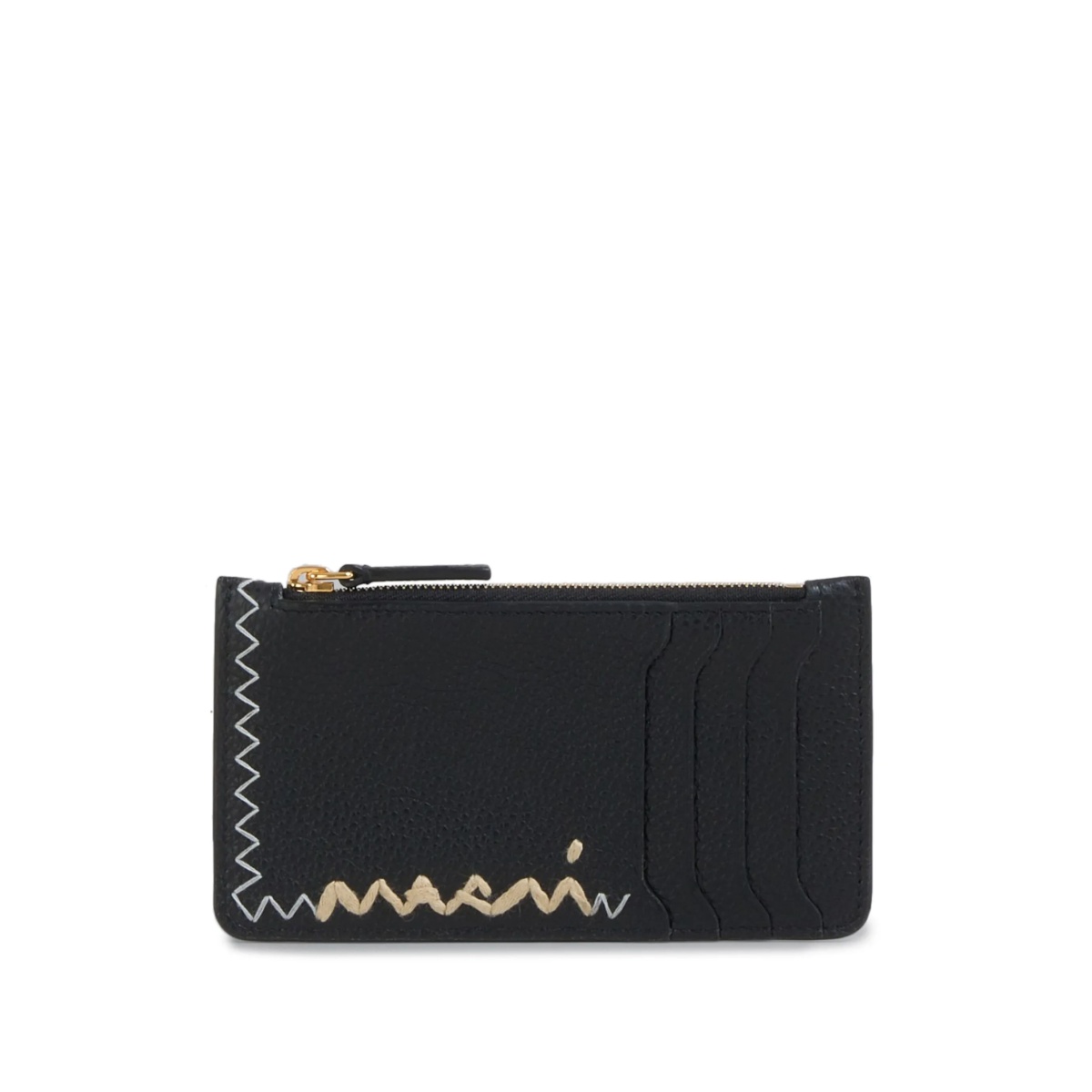 logo-embroidered leather card case
