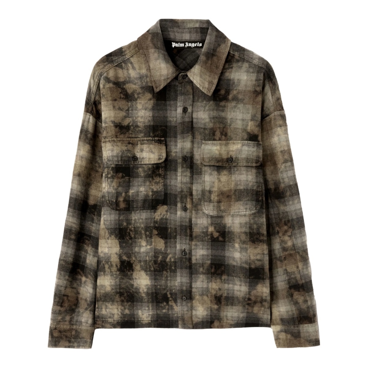 logo-print check-pattern shirt