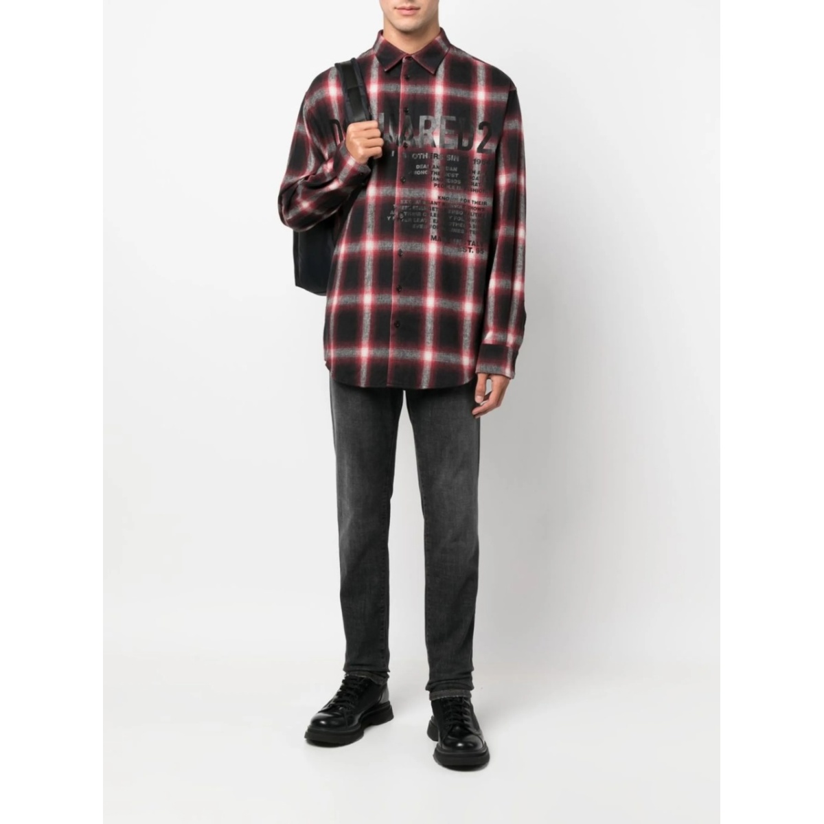 logo-print checked cotton shirt - Img 2