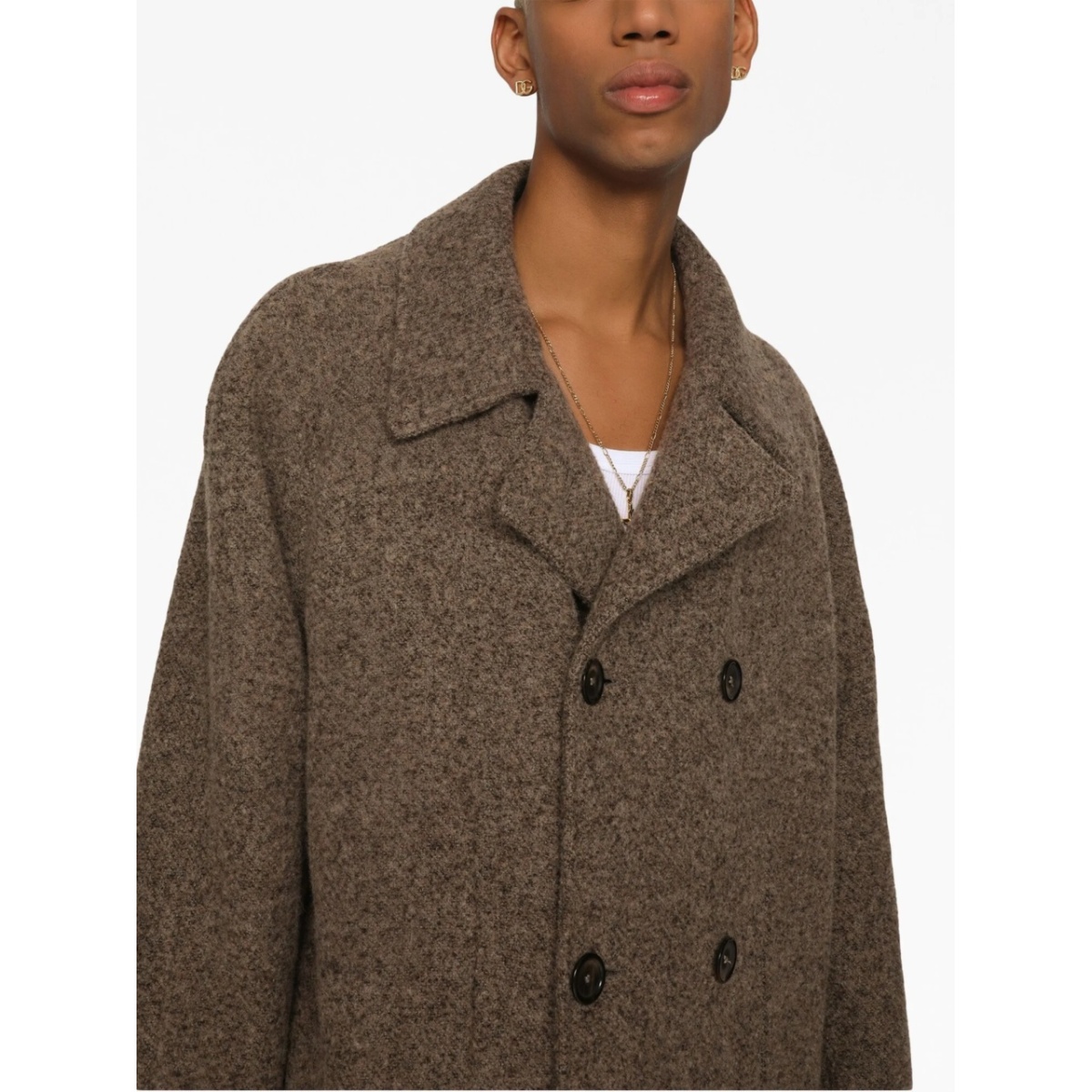 mélange-effect double-breasted coat - Img 5
