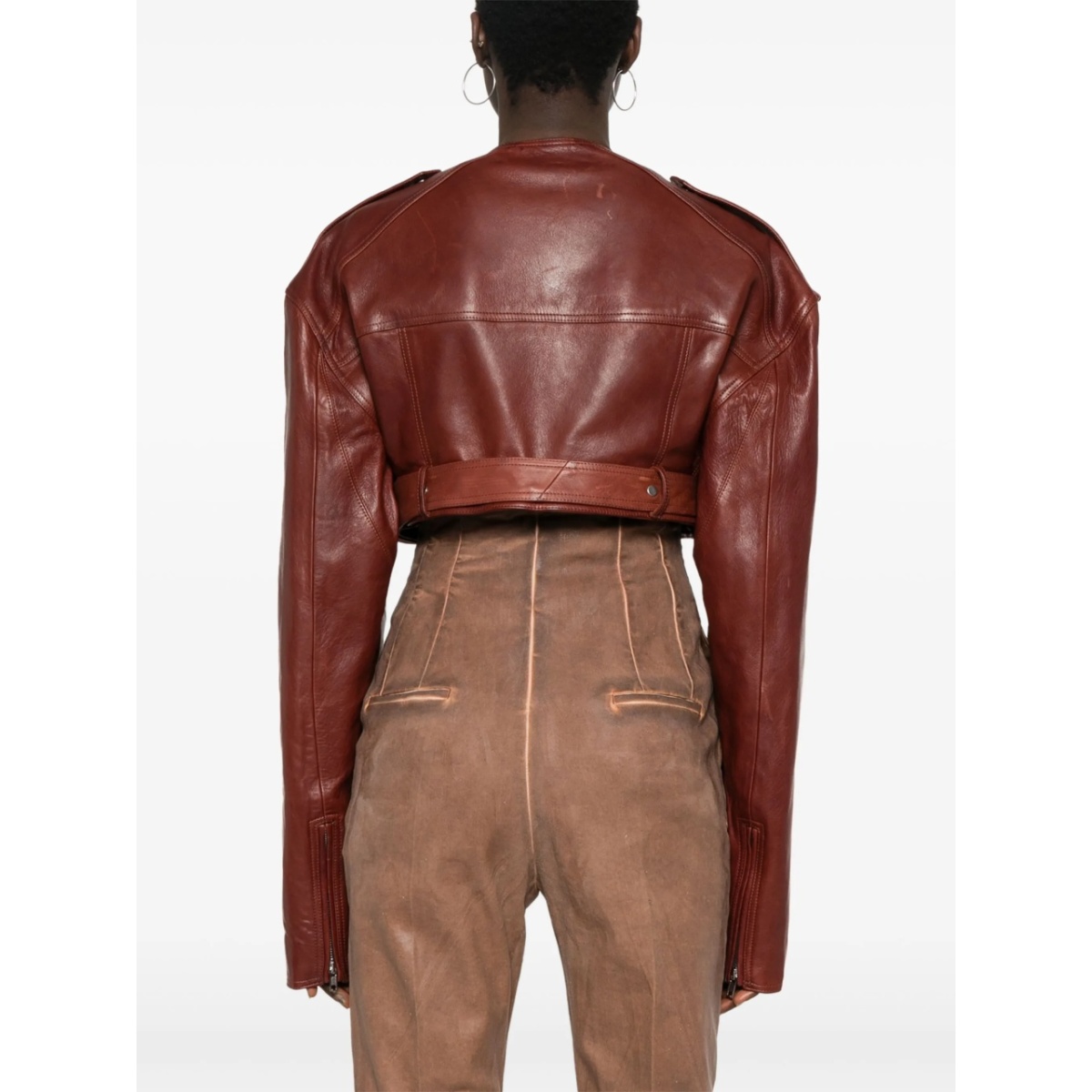 Micro Biker cropped leather jacket - Img 4