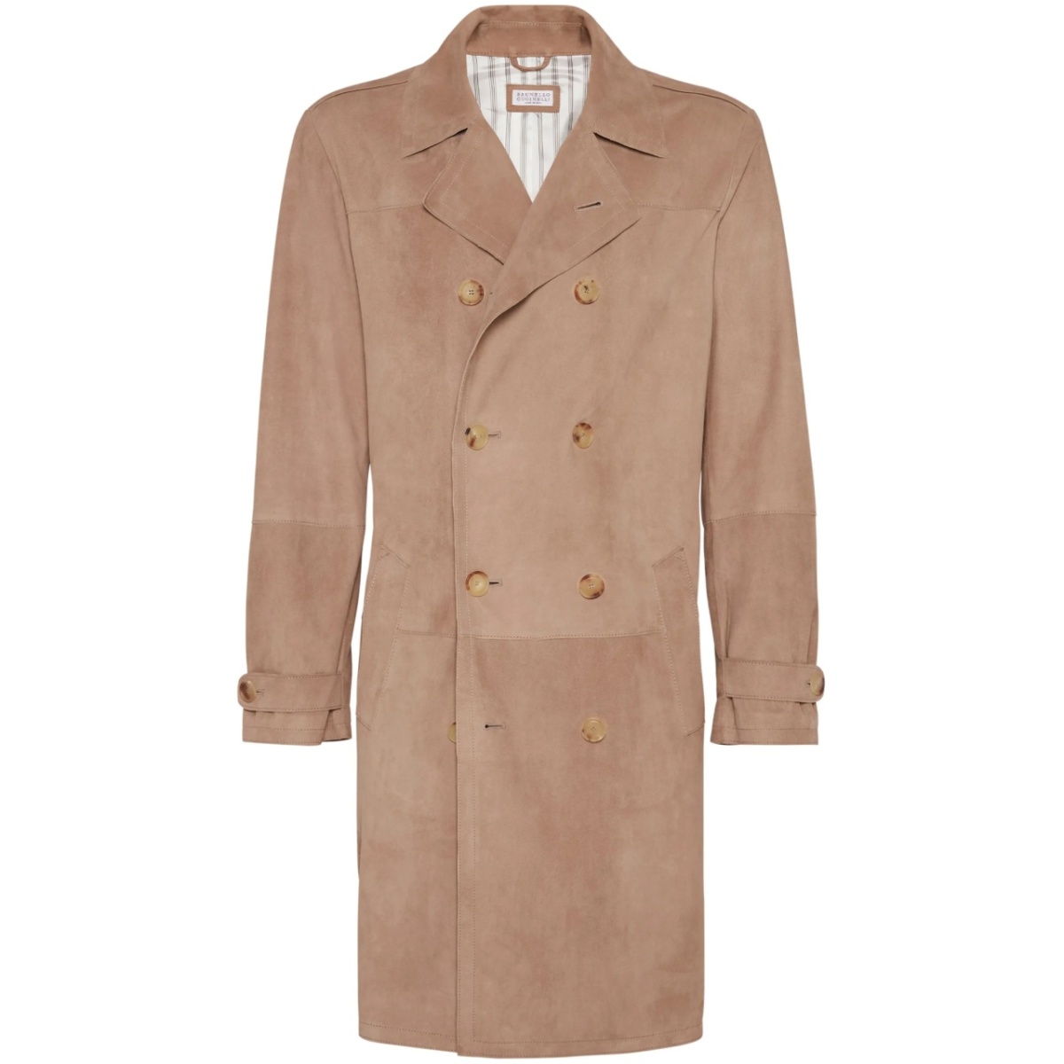 notched-lapels suede coat