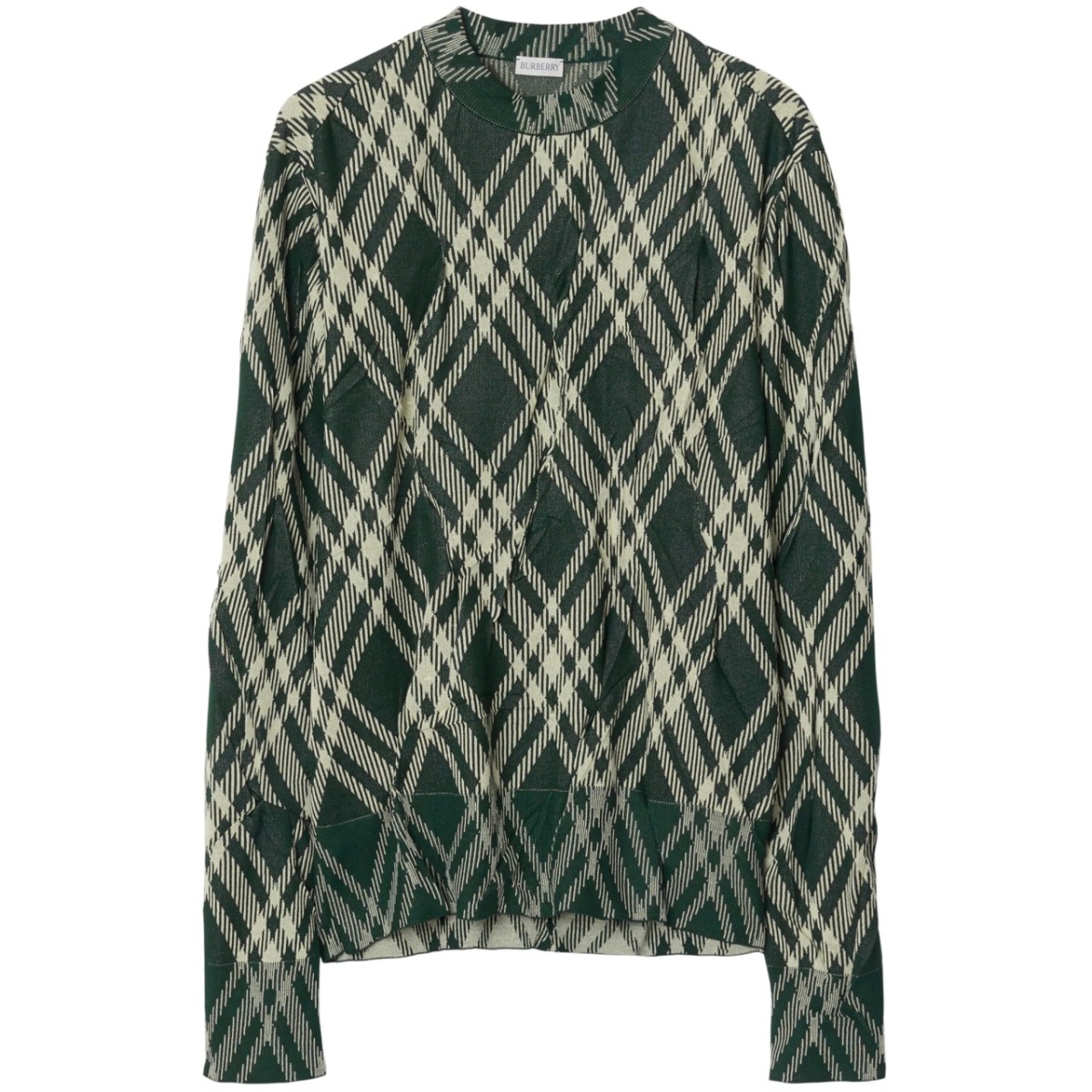 plaid-check crinkled-effect jumper