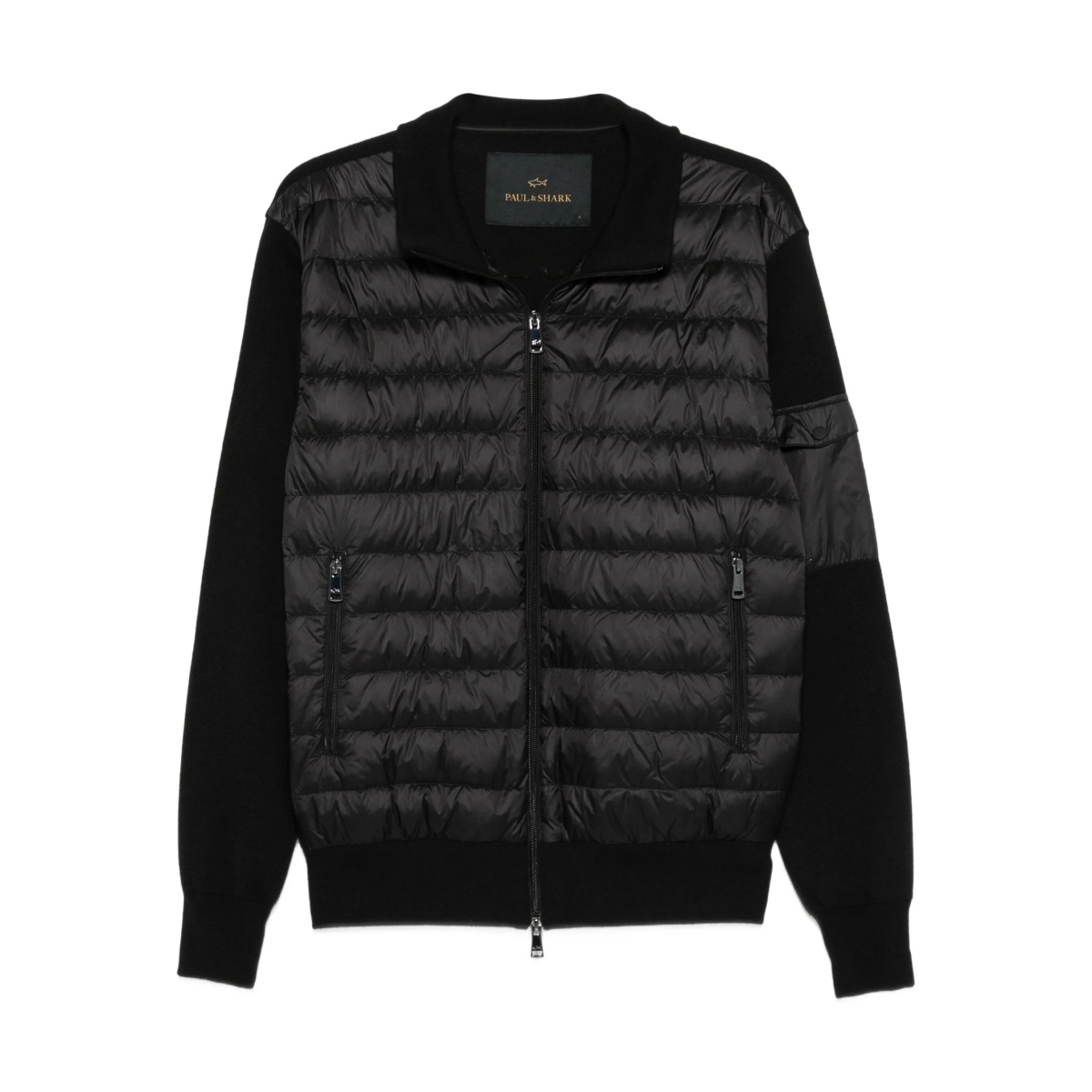 quilted wool-panel jacket