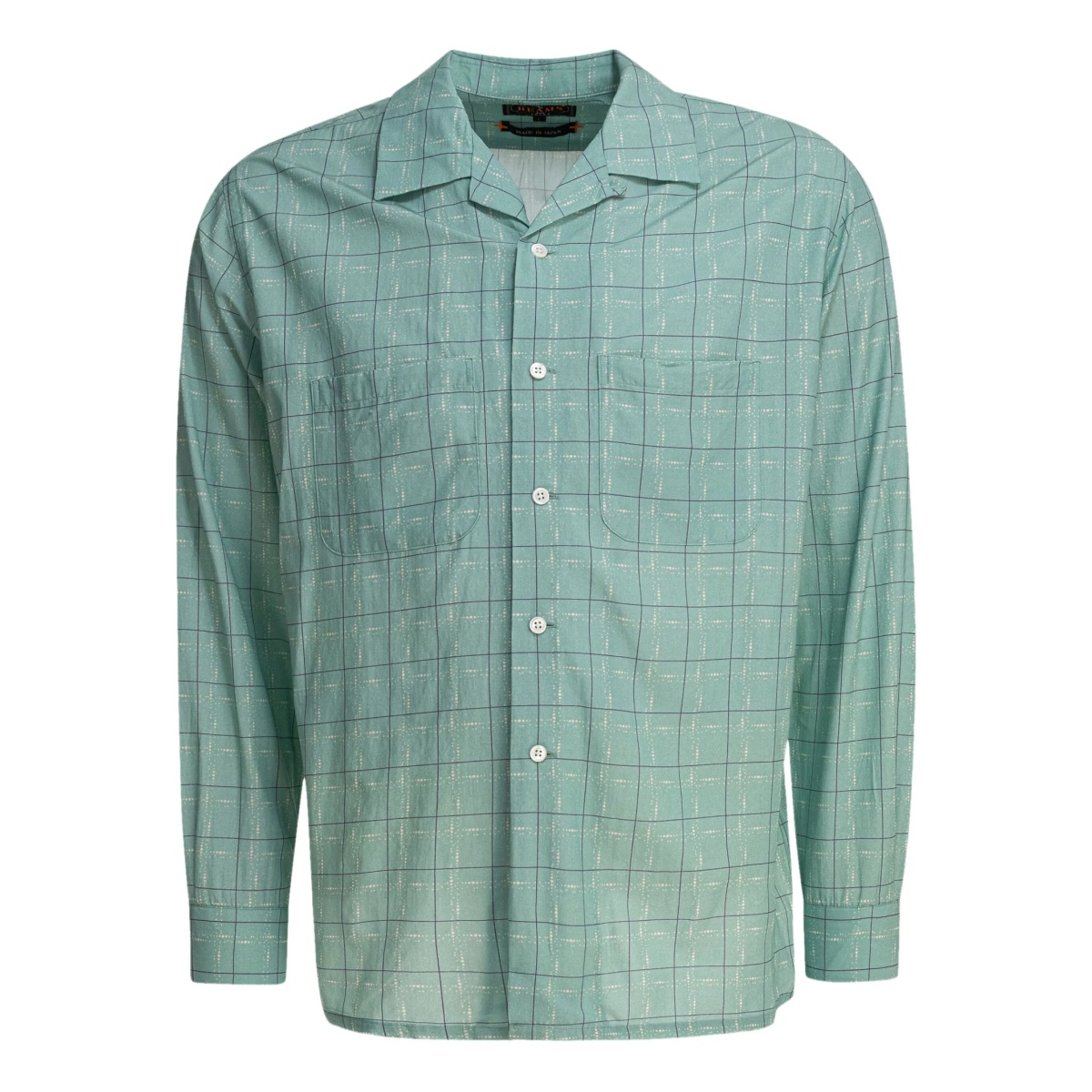 revere-collar grid-pattern shirt