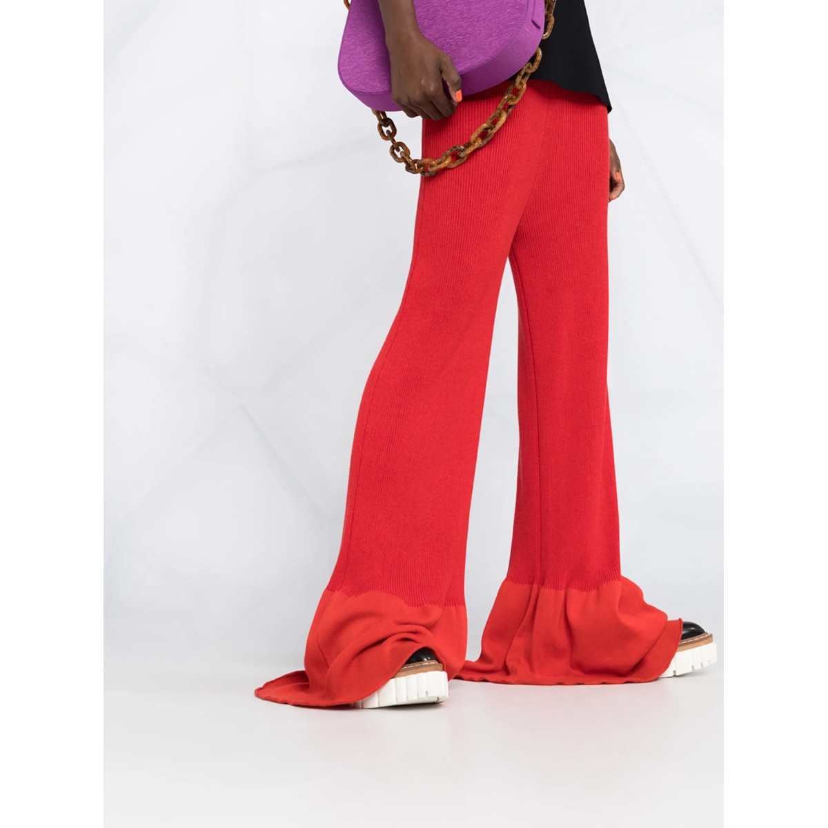 rib-knit long-length trousers - Img 3