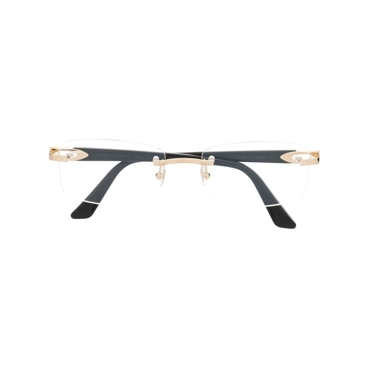rimless rectangle-frame glasses
