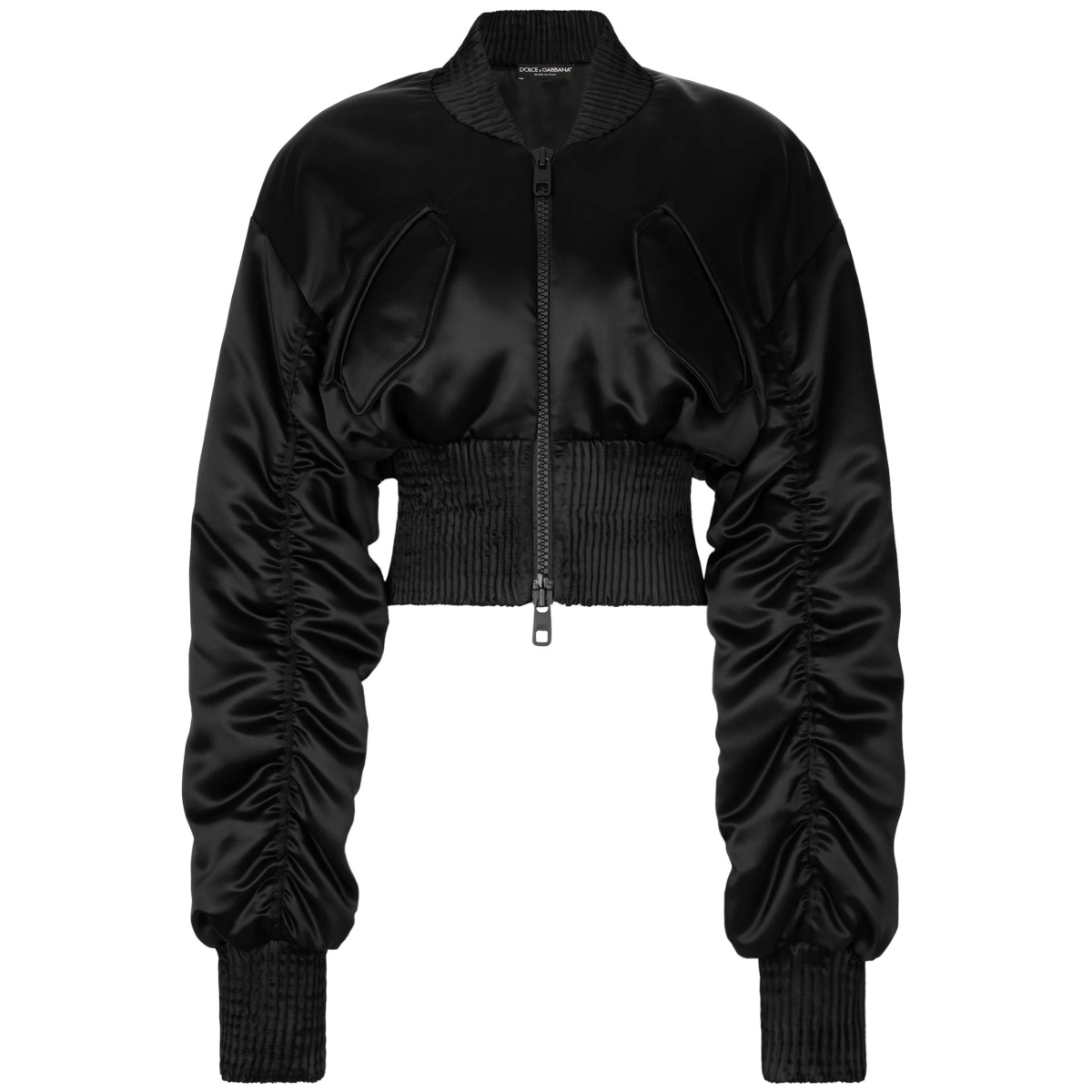 satin zip-up cropped jacket