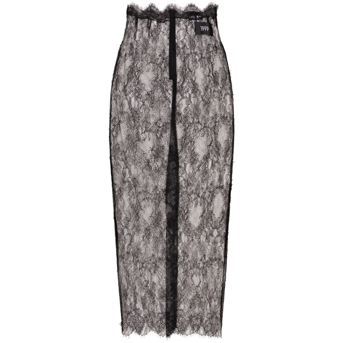 semi-sheer lace midi skirt