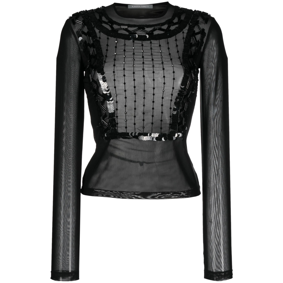 semi-sheer sequin-embellished top