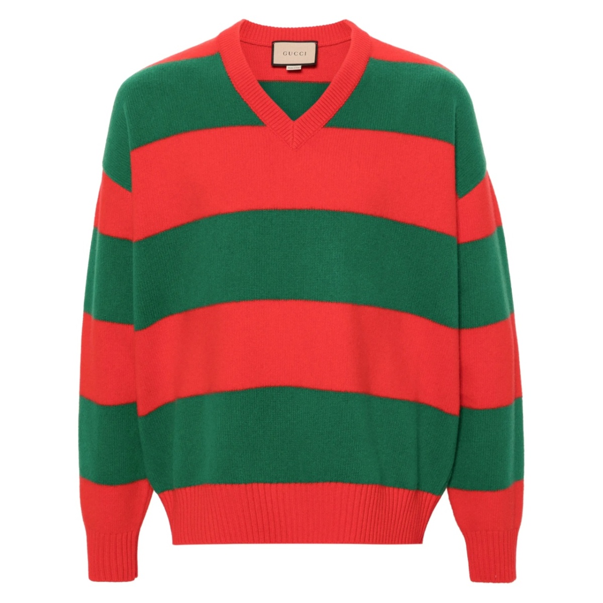 striped V-neck felted jumper