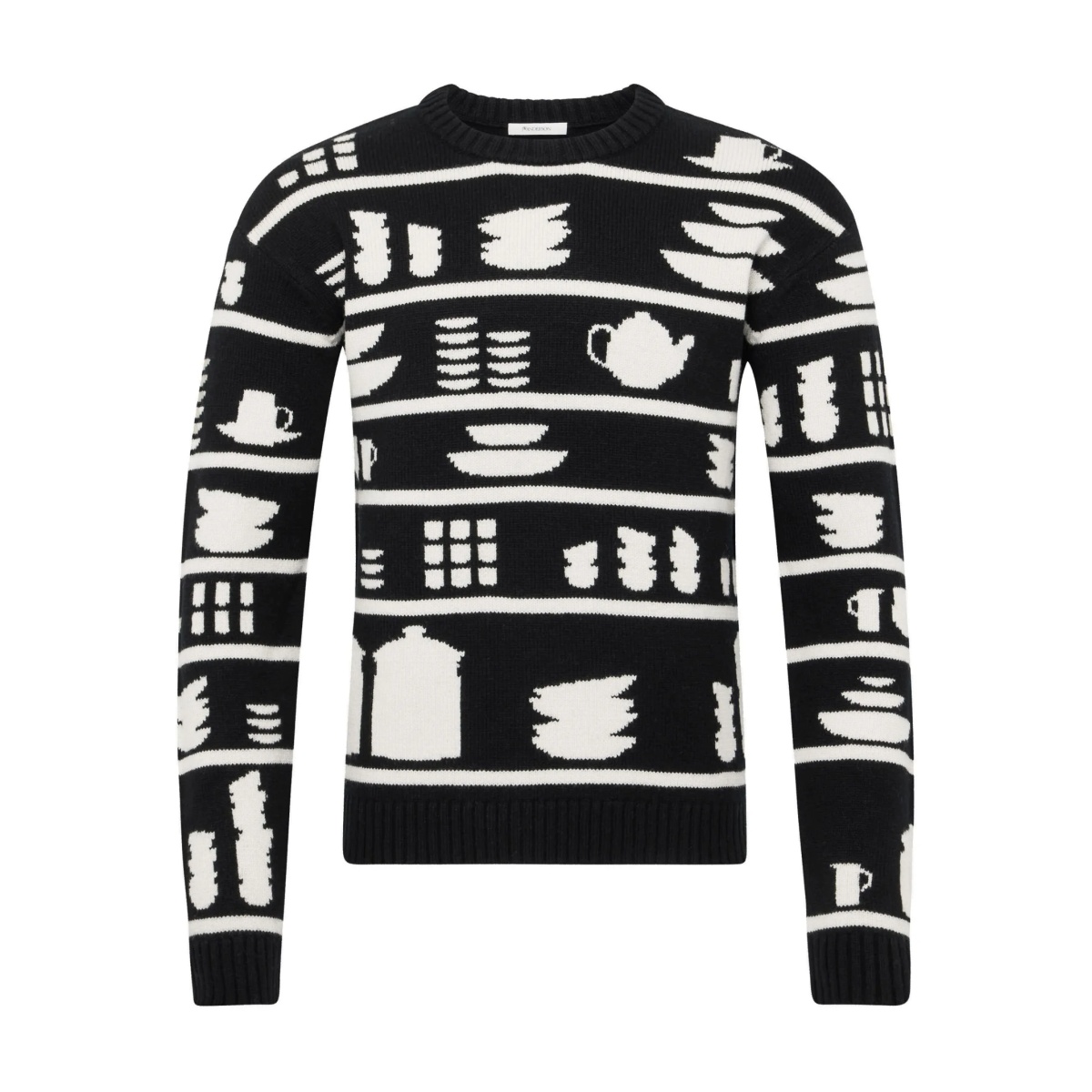 tableware-pattern crew-neck sweater