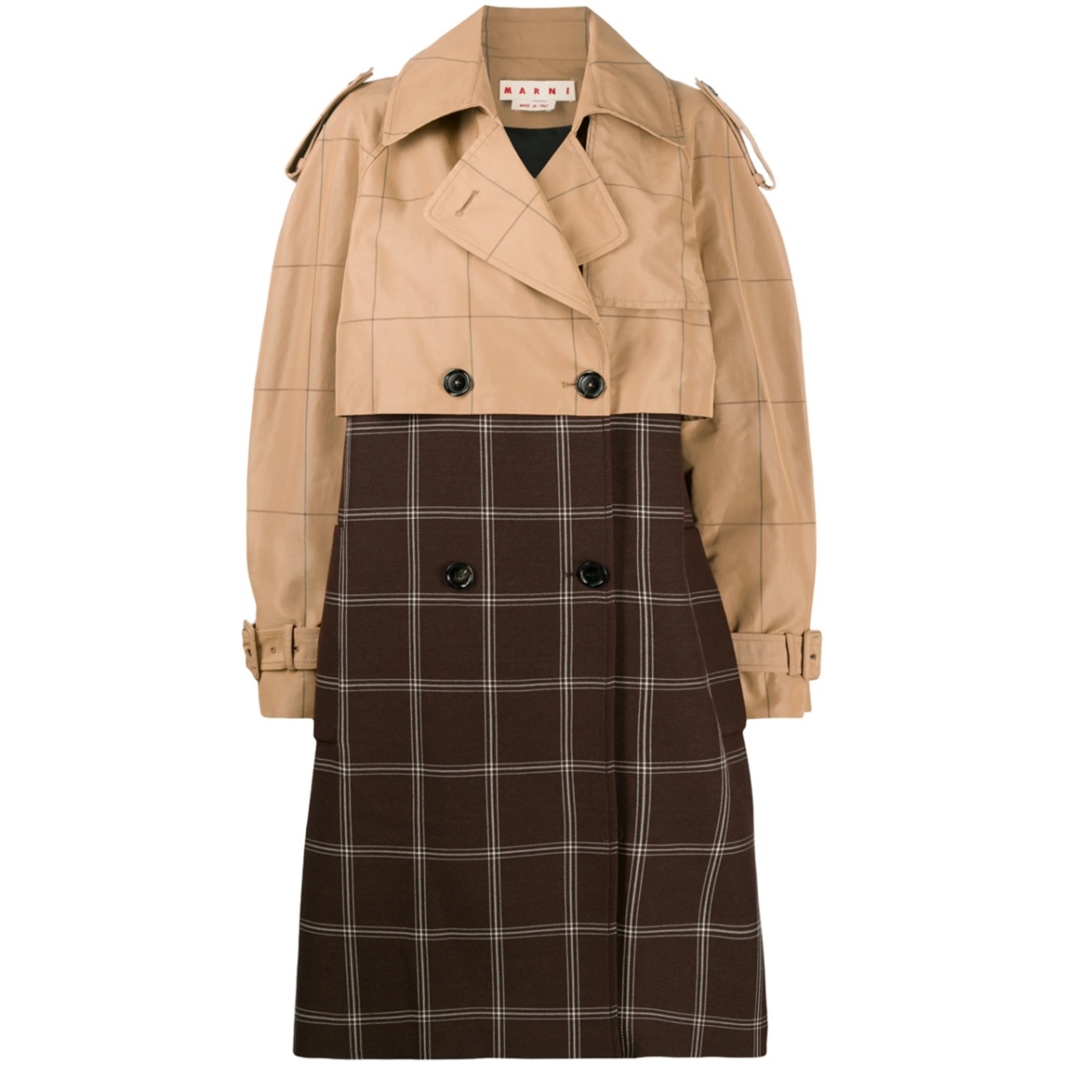 two-tone checkered trench coat