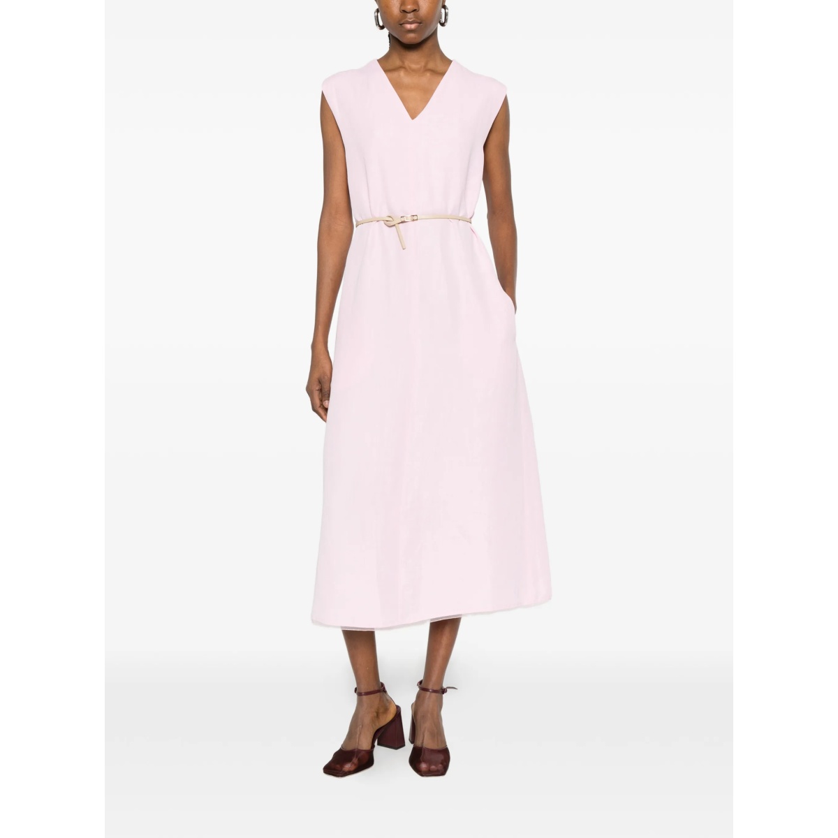 V-neck belted dress - Img 2