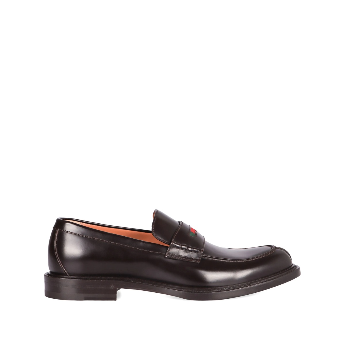 Web-stripe leather loafers