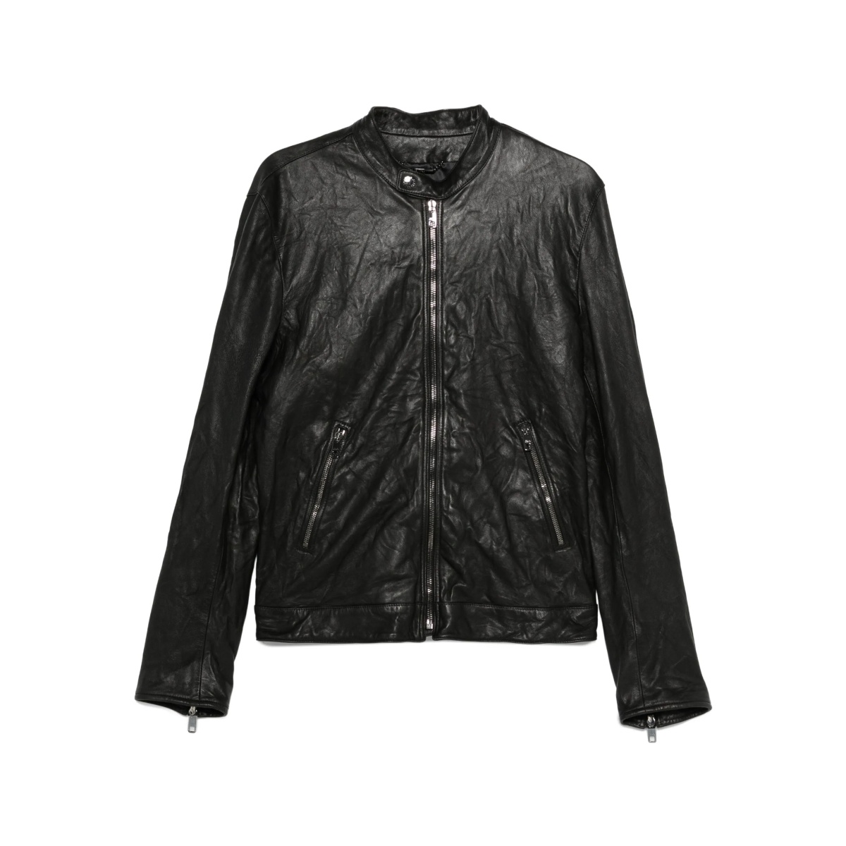 zip-fastening lambskin leather jacket
