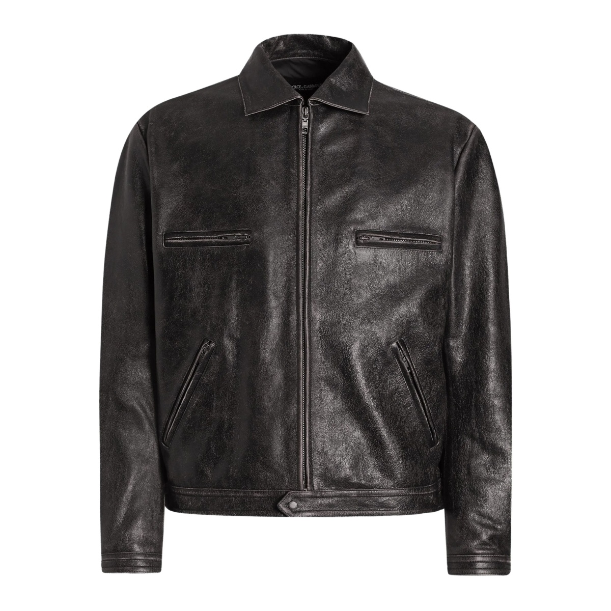 zip-fastening leather jacket