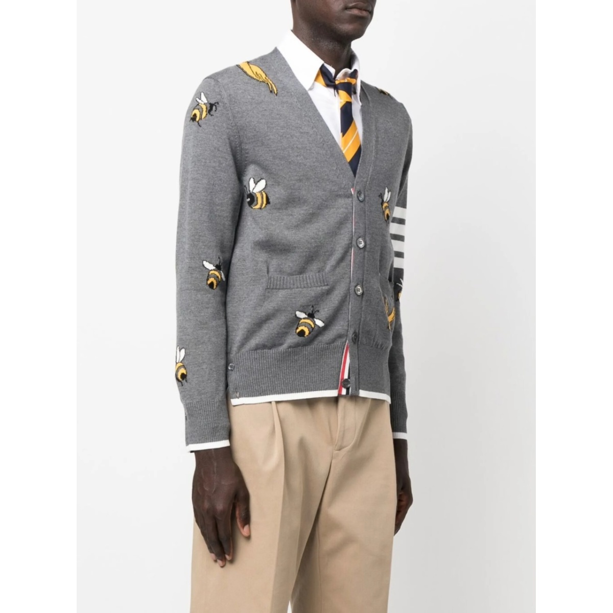 4-Bar stripe intarsia-patterned cardigan - Img 3