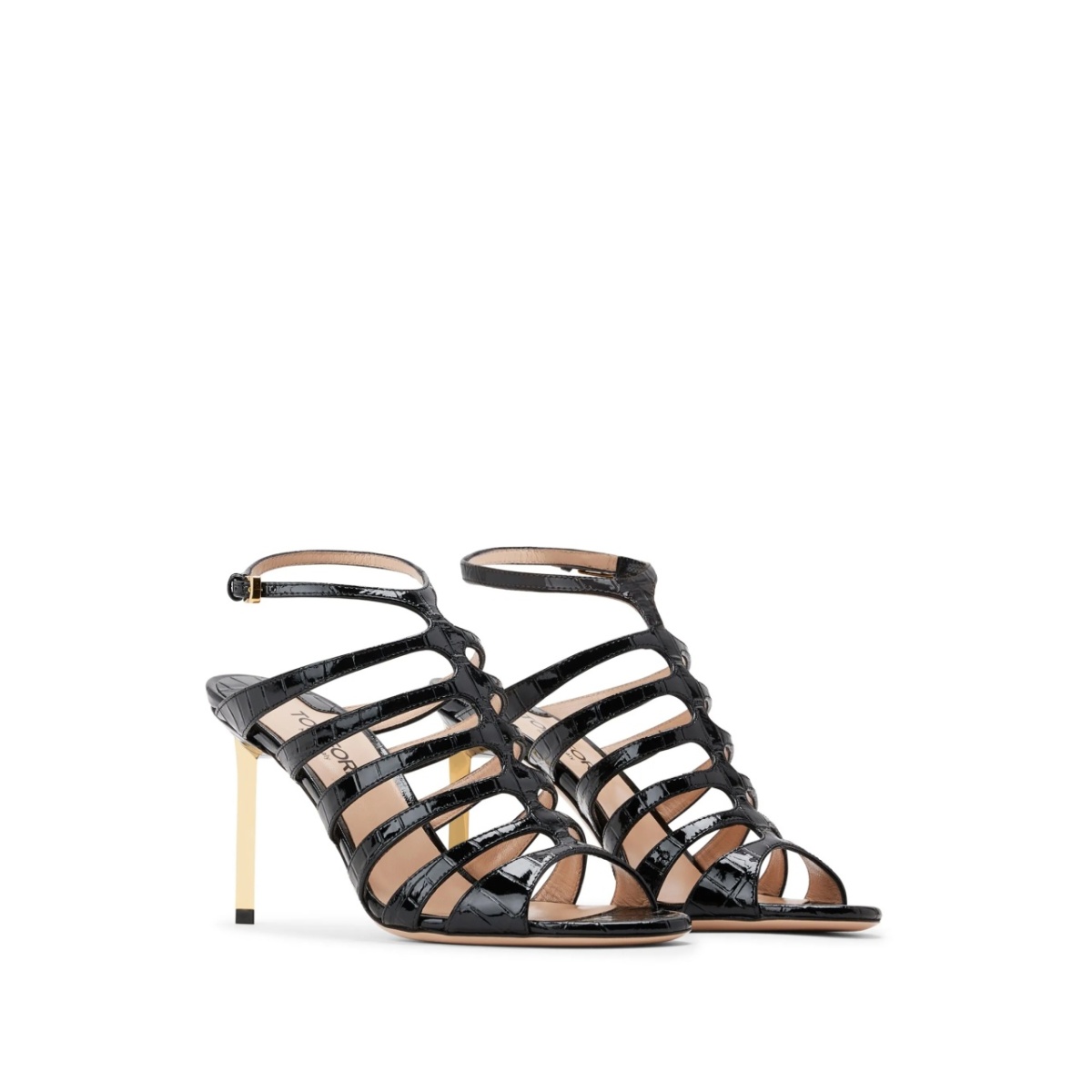 85mm crocodile-embossed leather sandals - Img 2