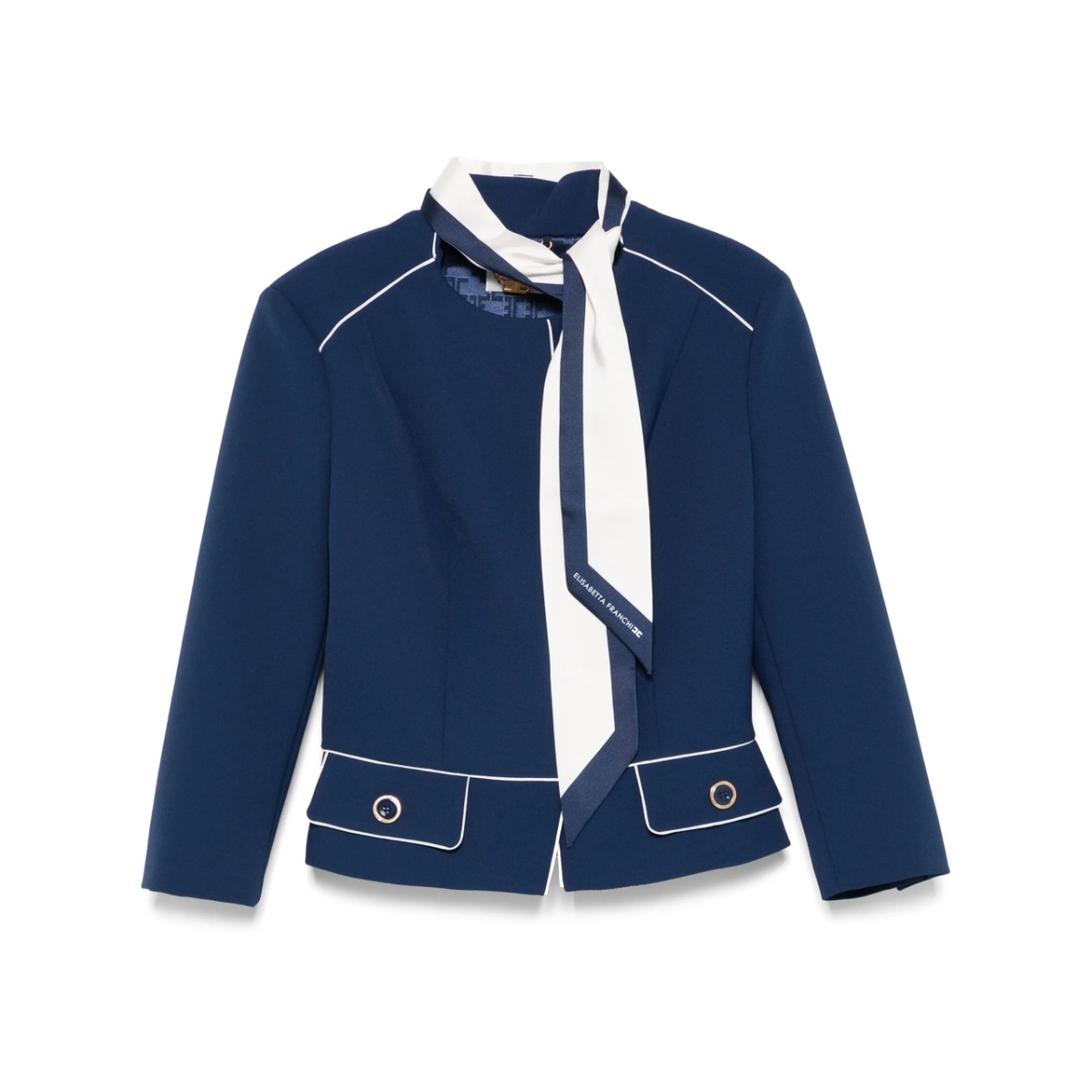 attached-scarf crepe jacket