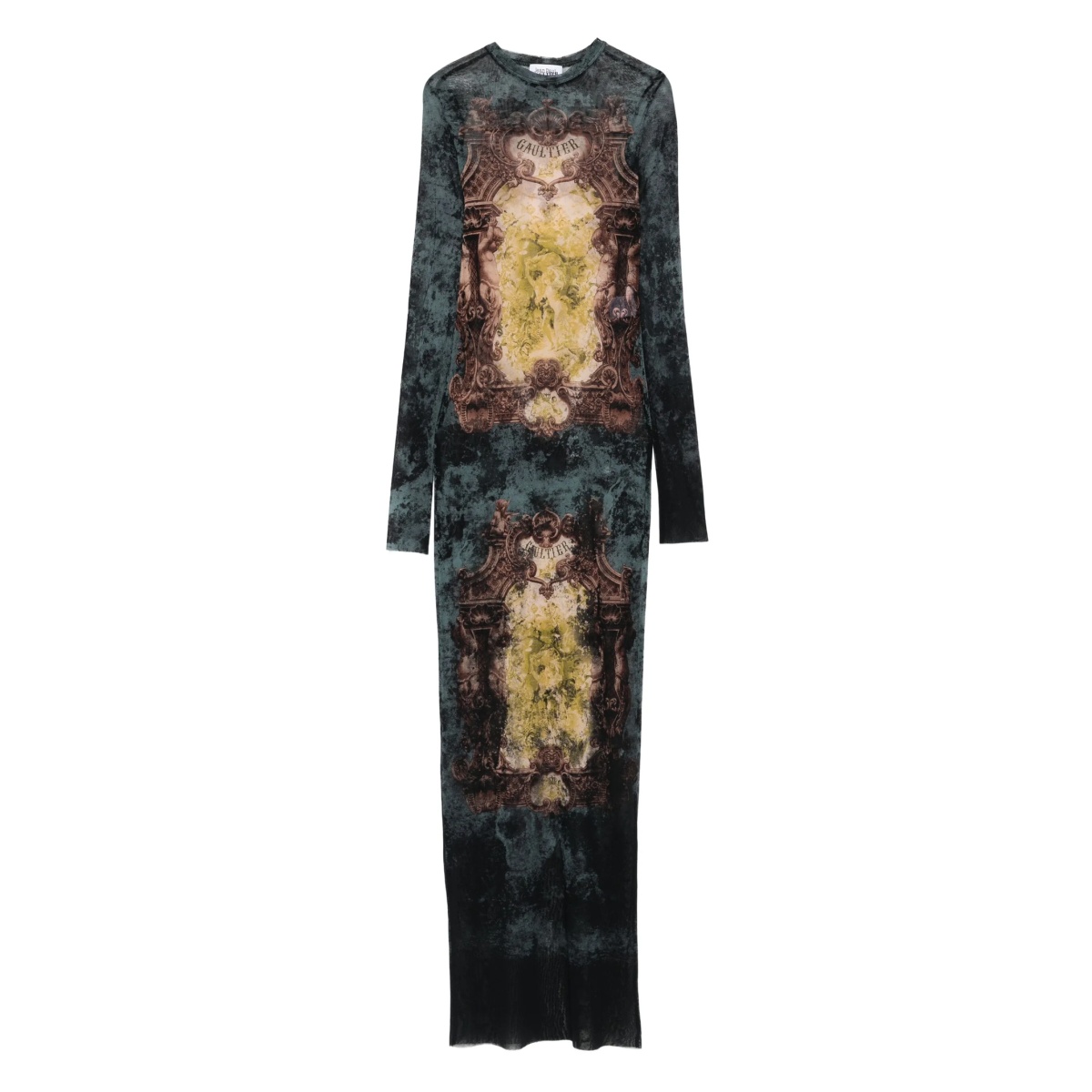 baroque-print long-sleeved maxi dress