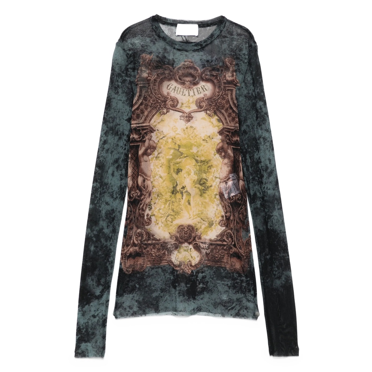 baroque-print mesh T-shirt