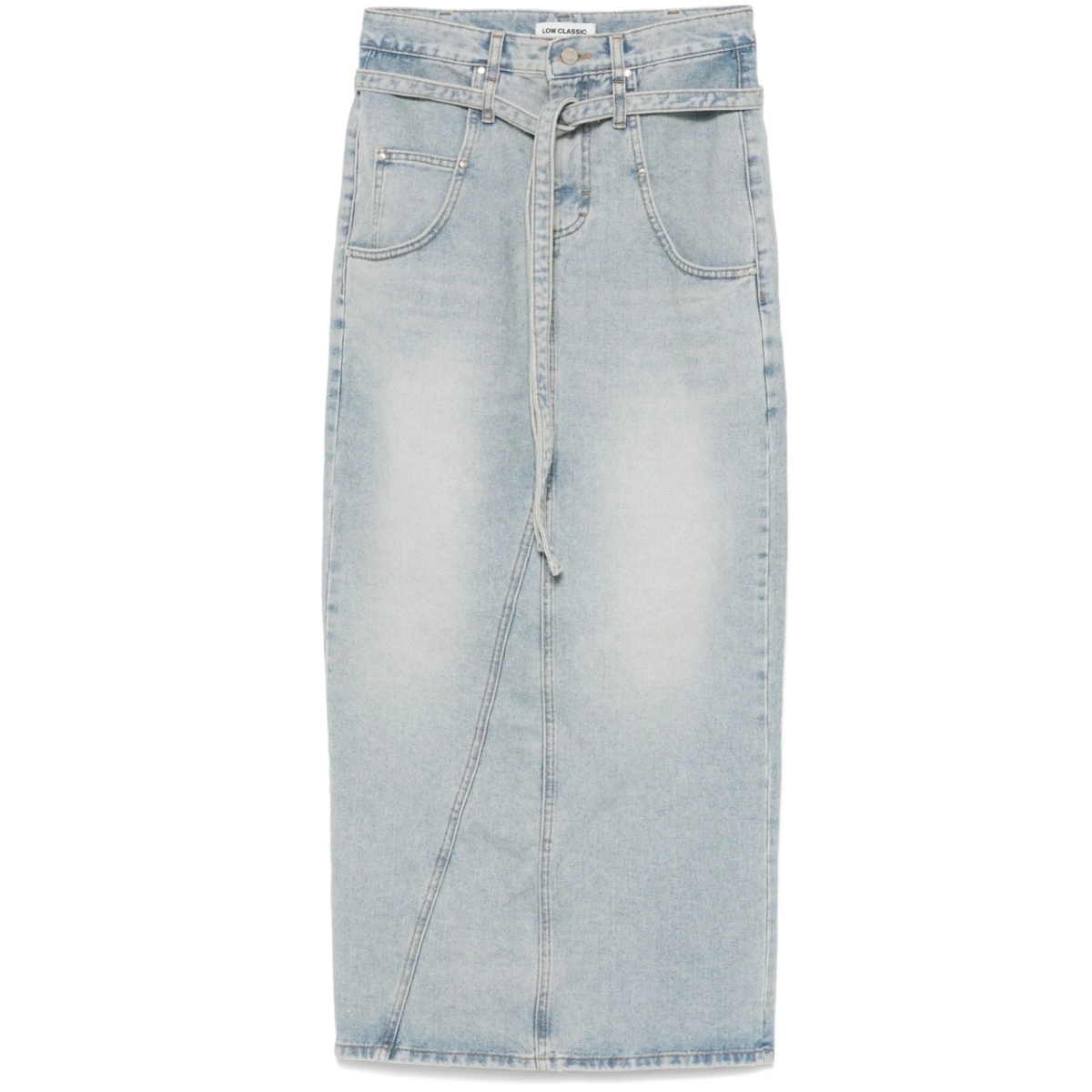 belted denim maxi skirt