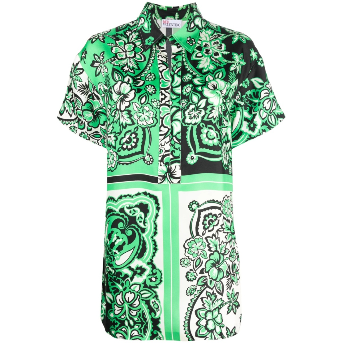 botanical-print silk blouse