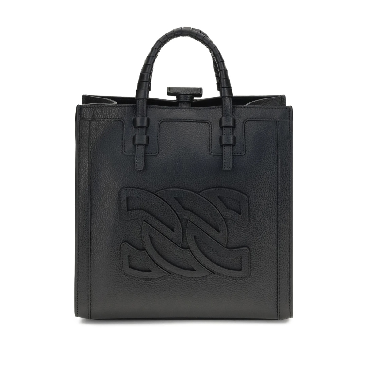 braided-handle embossed-logo tote bag