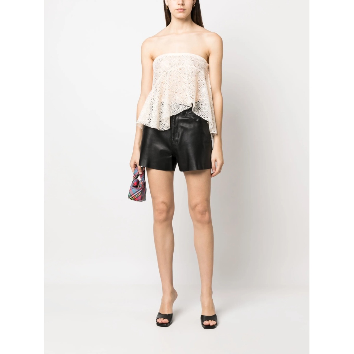 broderie-anglaise draped strapless top - Img 2