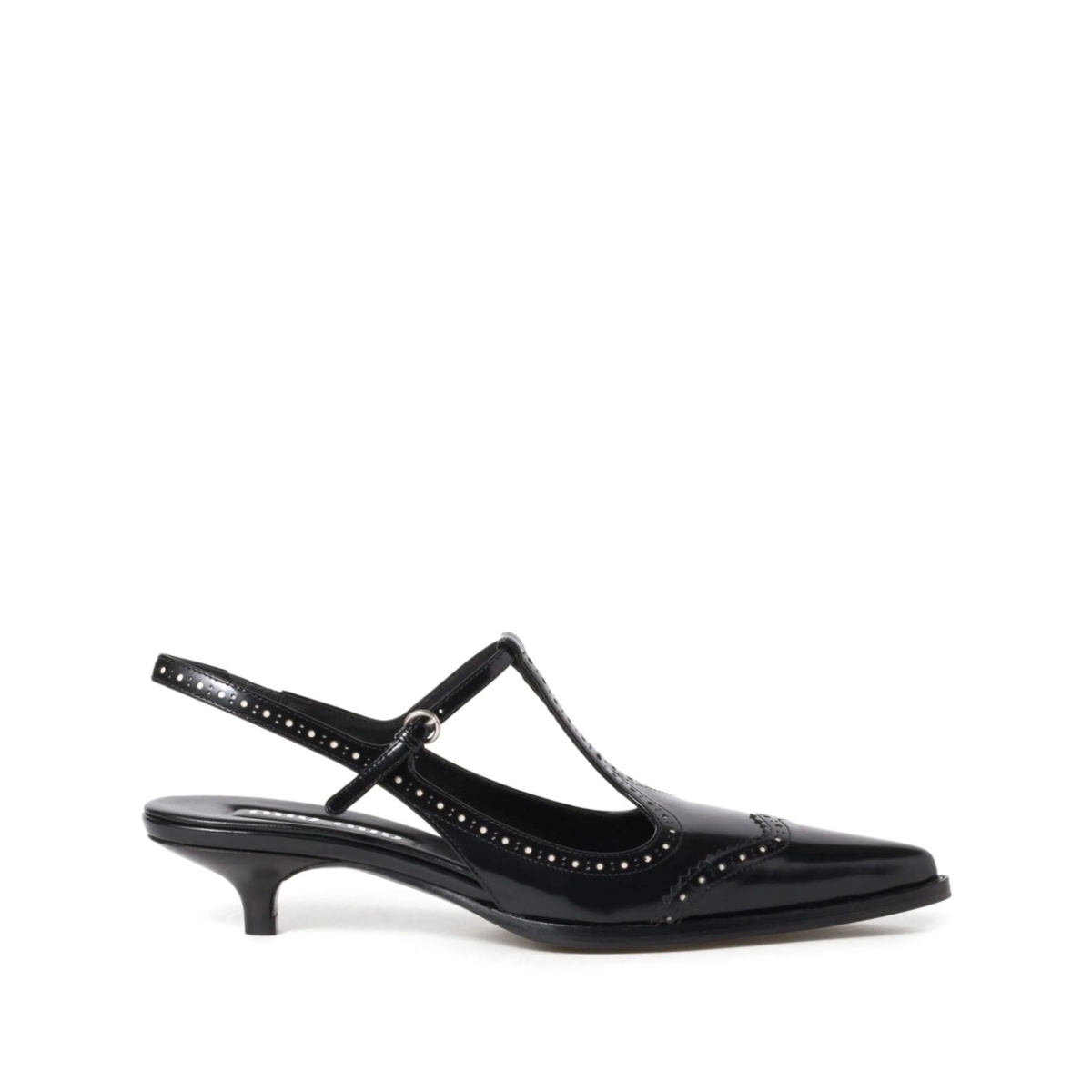 Brushed leather brogue slingback T-strap pumps