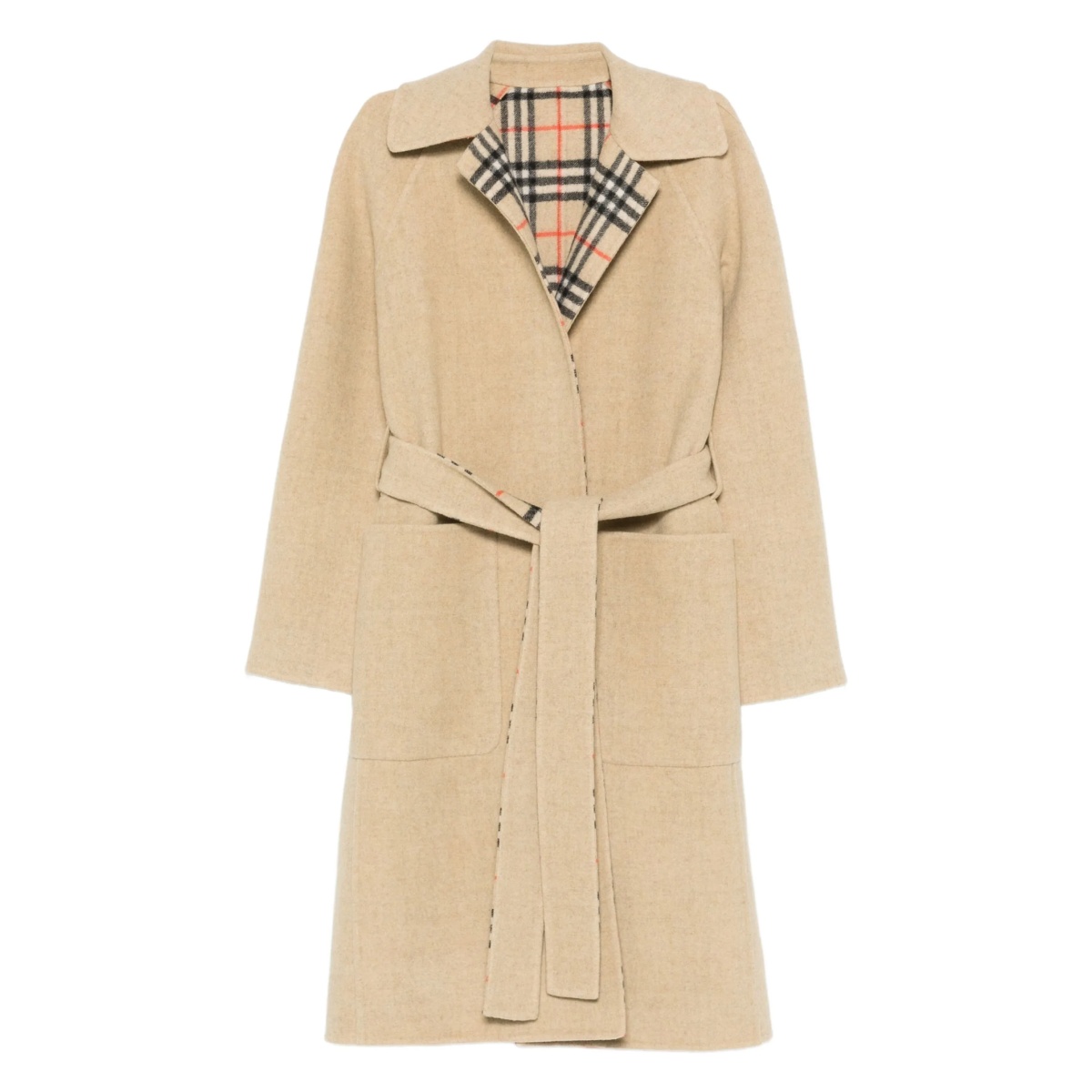check-lined belted coat