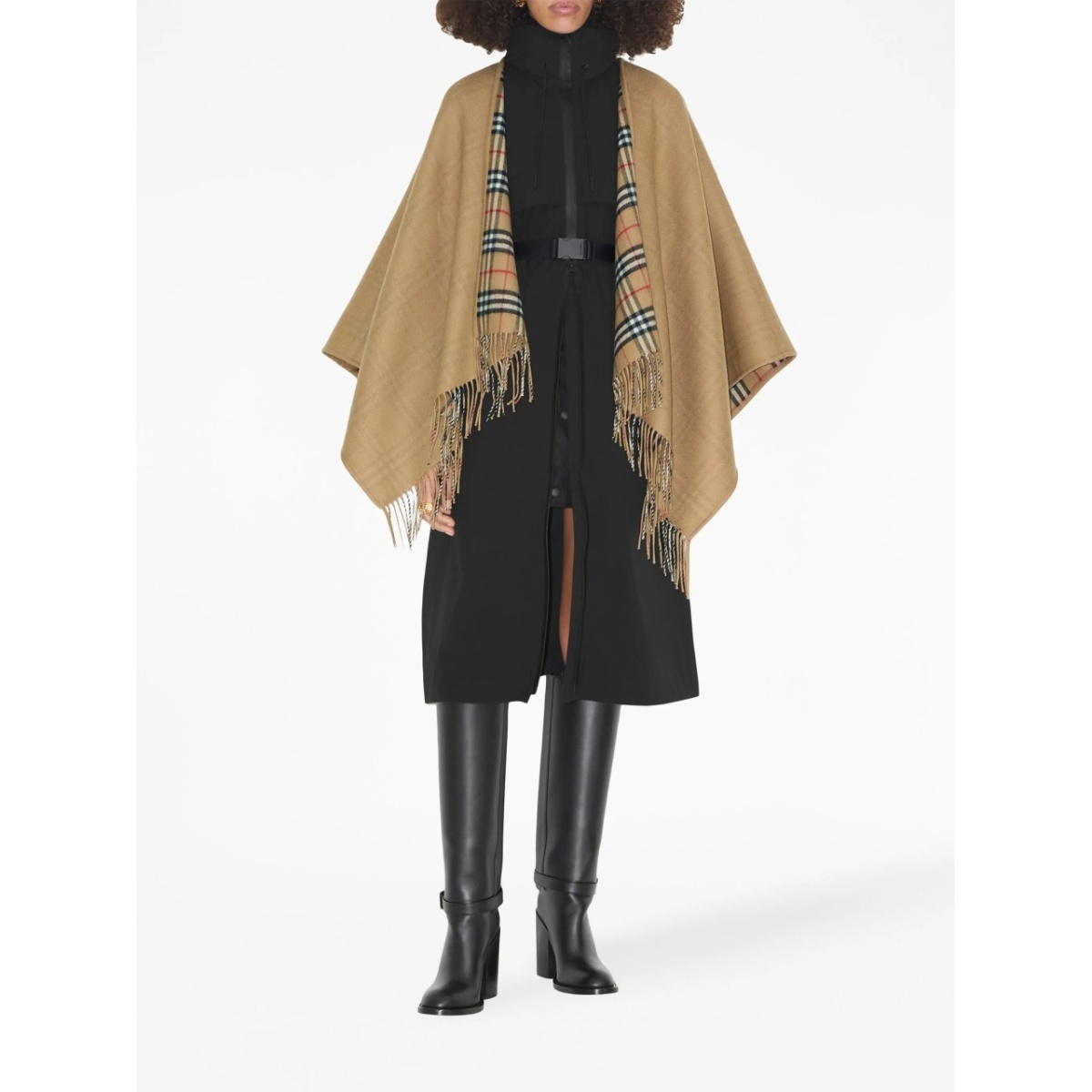 check-pattern reversible wool cape - Img 2