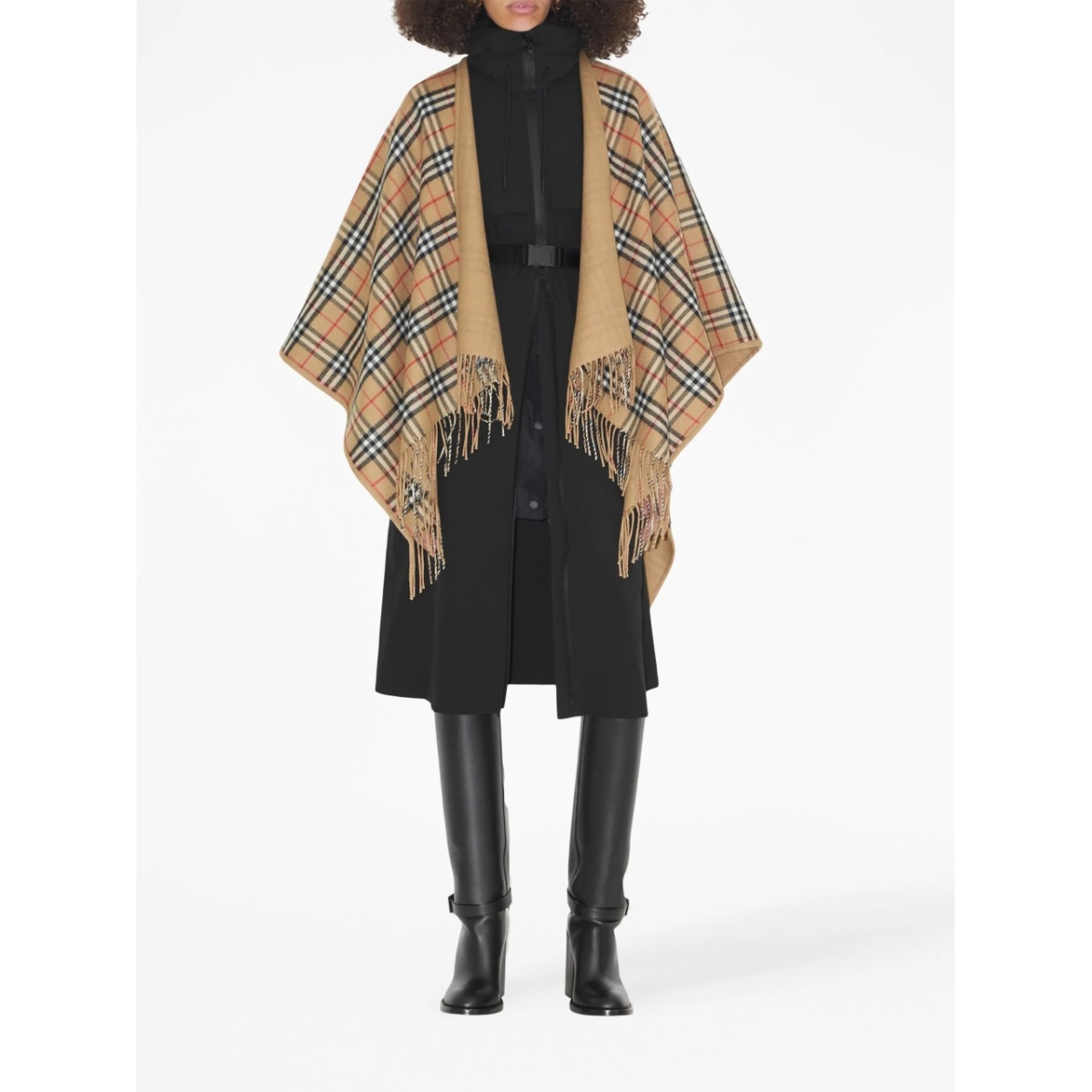 check-pattern reversible wool cape - Img 5