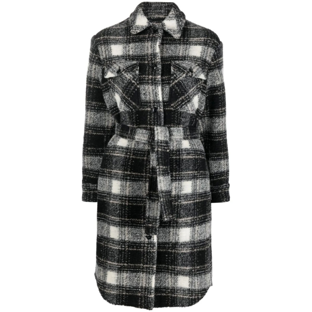 checked wool-blend shirt coat
