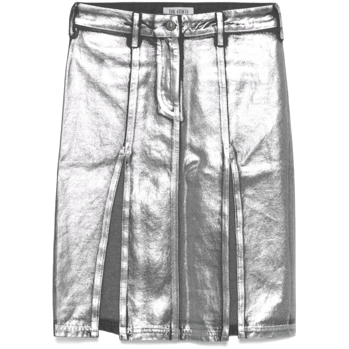 coated denim midi skirt