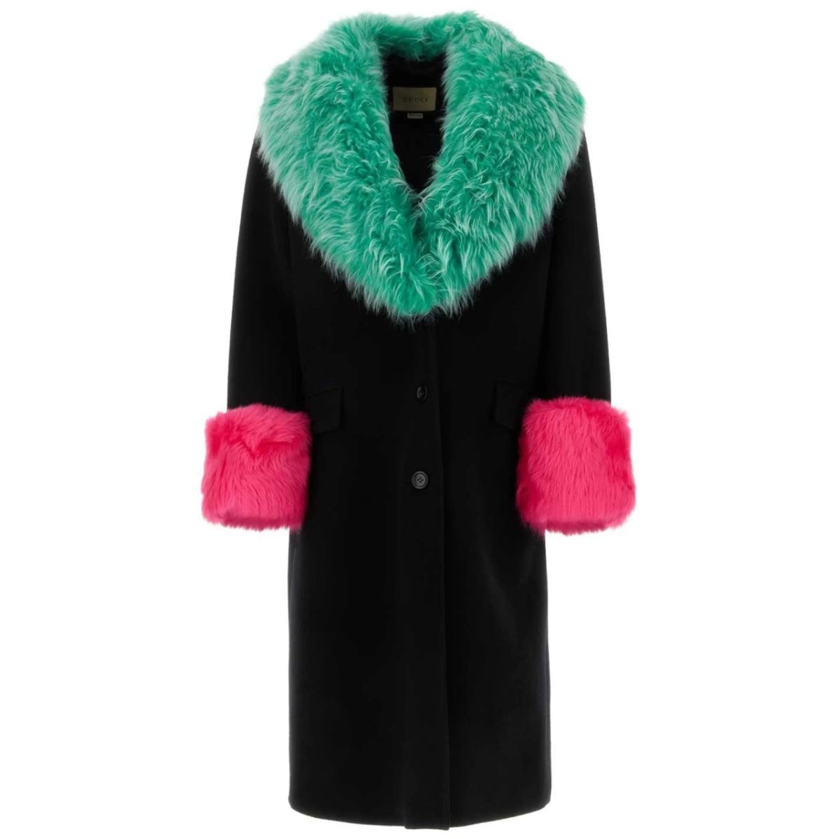 contrast-trim shearling-collar coat