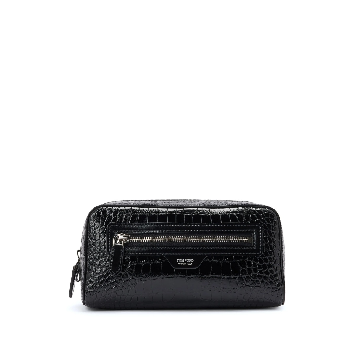 crocodile-print leather wash bag