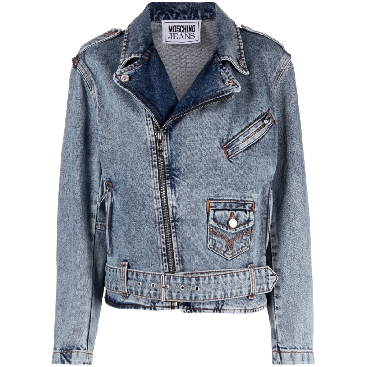 crystal-embellished denim biker jacket