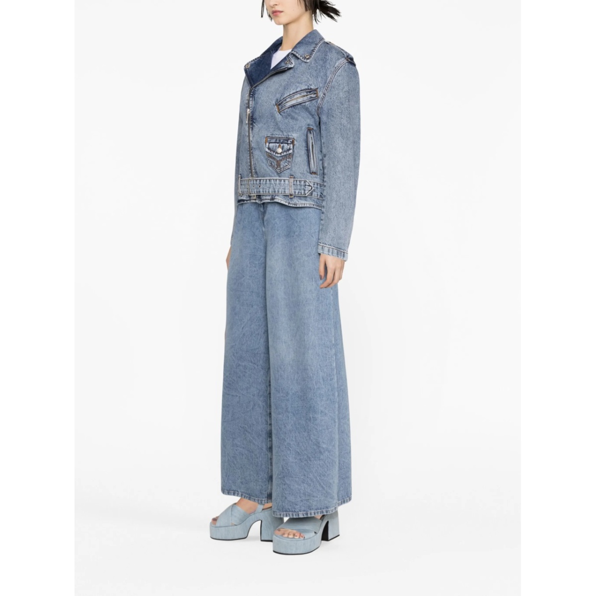crystal-embellished denim biker jacket - Img 4