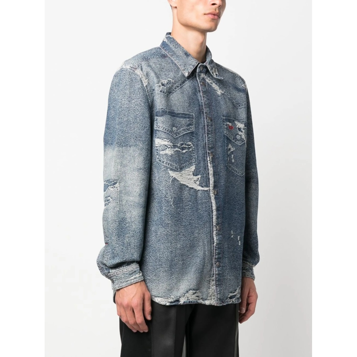distressed long-sleeve denim shirt - Img 3
