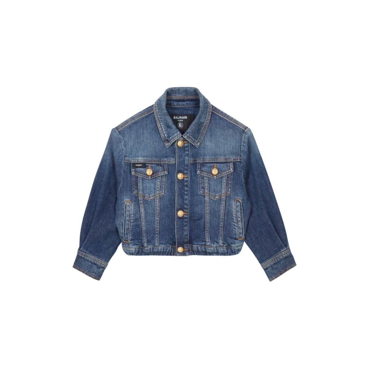embossed-button cropped jacket