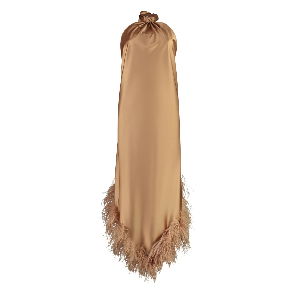 feather-trim maxi dress