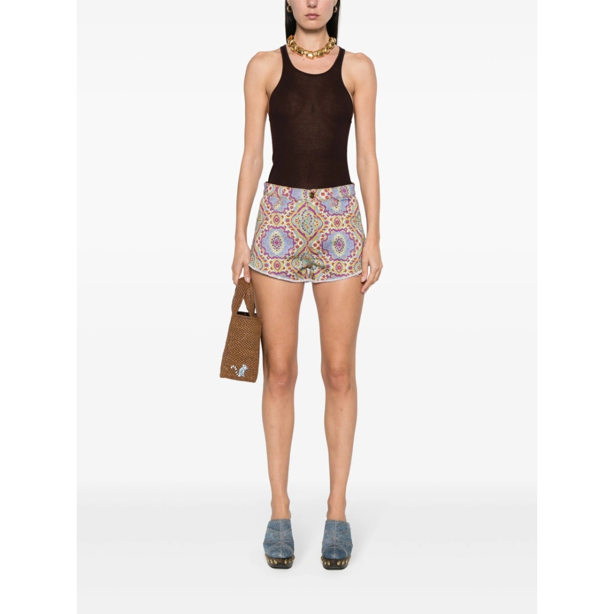 floral-print denim shorts - Img 2