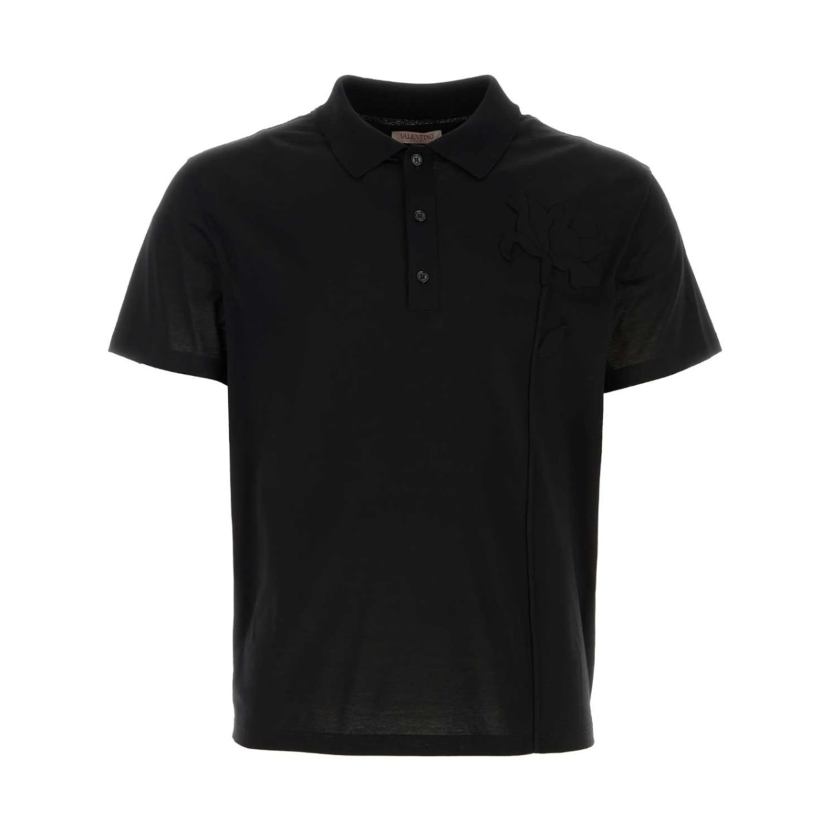 flower-appliqué cotton polo shirt